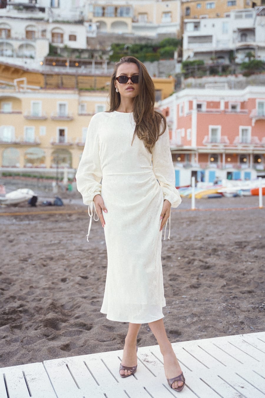 Sukienka MARRONE żakard śmietankowa